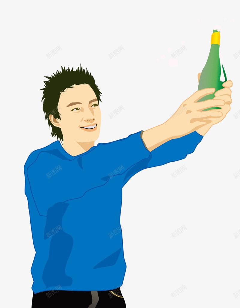 拿着红酒瓶的男人png免抠素材_新图网 https://ixintu.com 卡通人物 喝红酒的人 庆祝生日 生日派对 红酒 聚餐 酒杯 食物 香槟