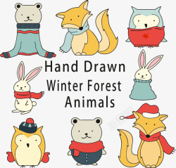 冬日动物手绘小动物高清图片