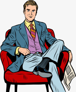 坐在沙发的男人坐在沙发上的职业男性插画矢量图高清图片