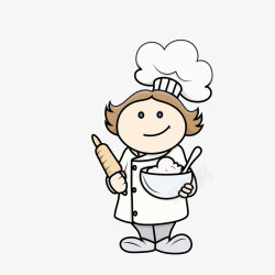 白衣厨娘卡通女厨师端着面粉拿着擀面杖高清图片