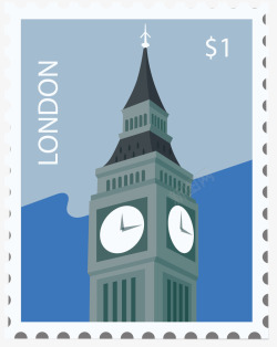 伦敦大本钟图案的邮票矢量图素材