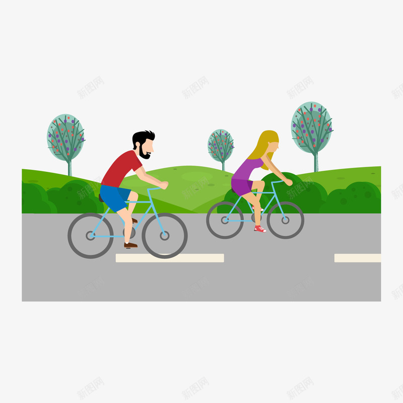 骑自行车锻炼的人物矢量图ai免抠素材_新图网 https://ixintu.com 公路 树 矢量人物 自行车 自行车矢量 草坪 锻炼 矢量图