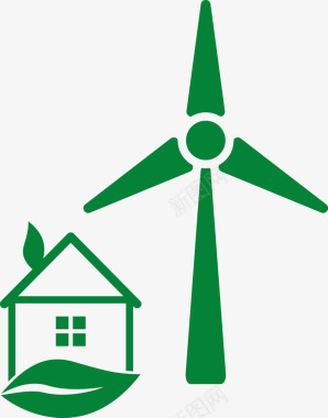 绿色环保房子与风车图图标图标