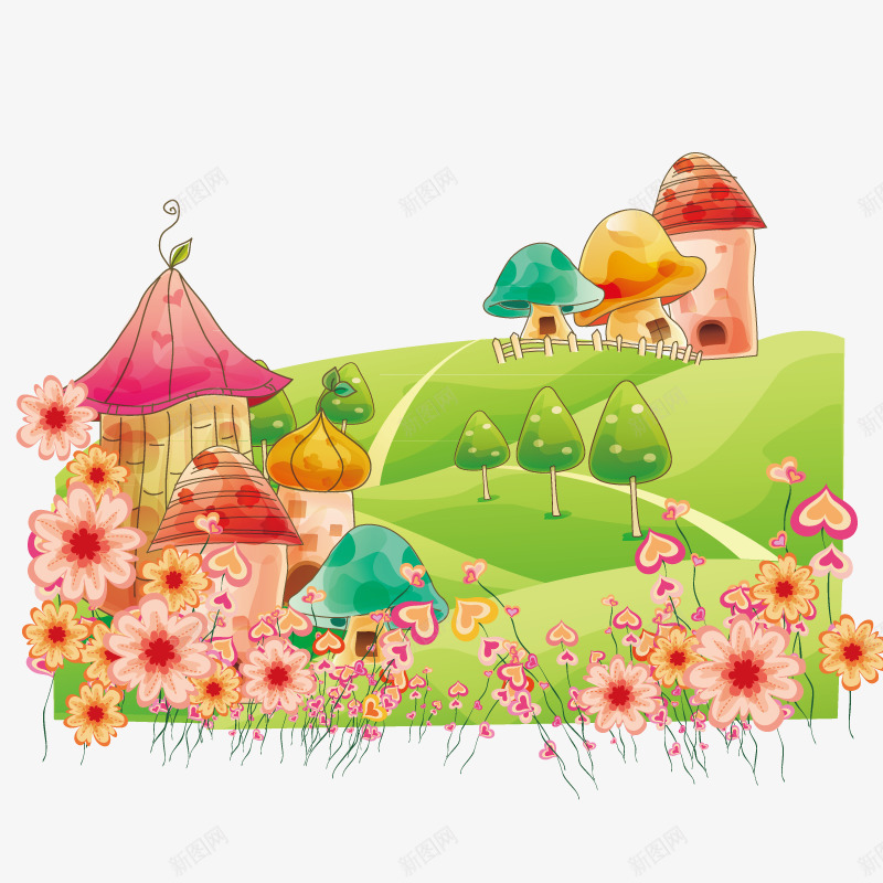 自然景色png免抠素材_新图网 https://ixintu.com 卡通蘑菇城堡 童话世界 蘑菇