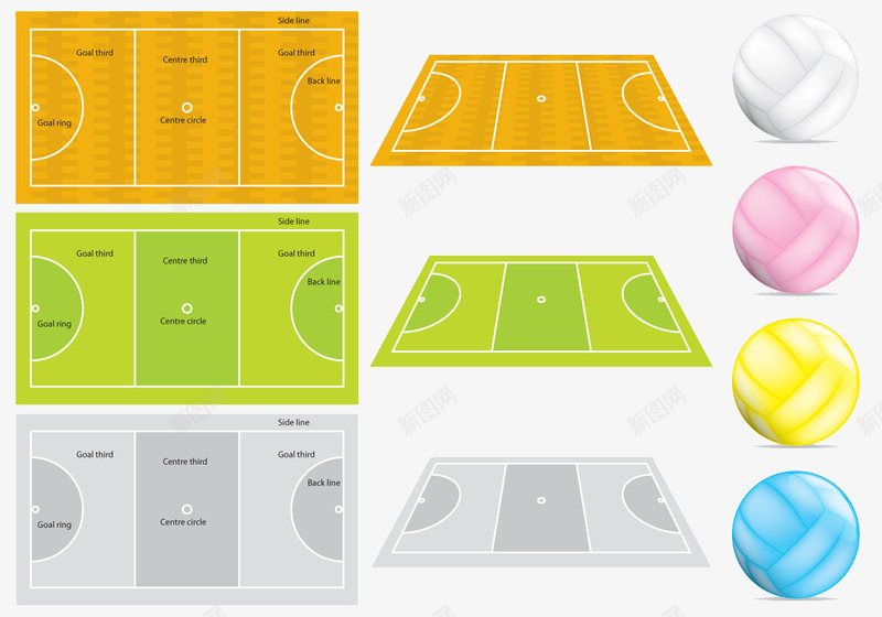 篮球场psd免抠素材_新图网 https://ixintu.com 合集 彩色 扁平 篮球场 篮球馆