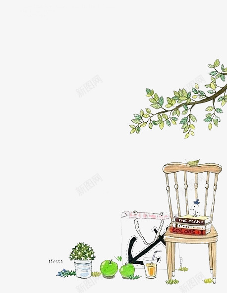 树荫下的椅子png免抠素材_新图网 https://ixintu.com 卡通 手绘 树荫 椅子