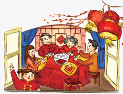 红色中国风团圆饭素材