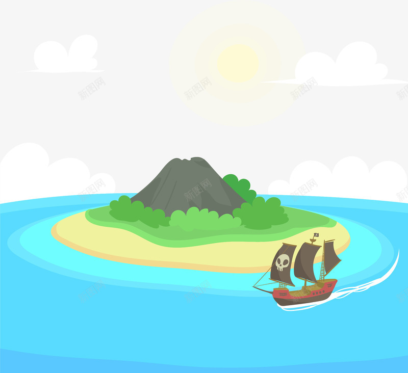 大海上的孤岛png免抠素材_新图网 https://ixintu.com 冒险岛 孤岛 海岛 海盗船 矢量素材