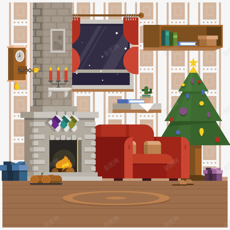 圣诞节家居插画png免抠素材_新图网 https://ixintu.com 矢量圣诞树