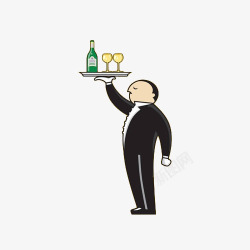 西餐服务员卡通男服务生手托酒杯盘子插画免高清图片