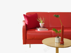 红色小桌子桌子上的植物高清图片