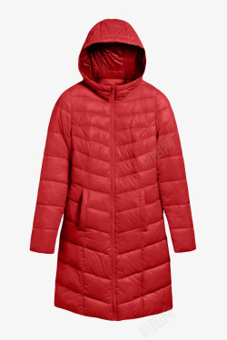 保暖廓型女外套PNG红色冬季保暖连帽拉链羽绒服女实高清图片