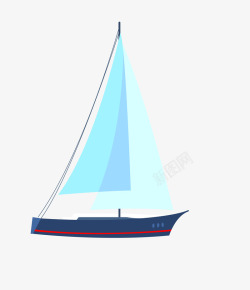 蓝色卡通帆船探险素材