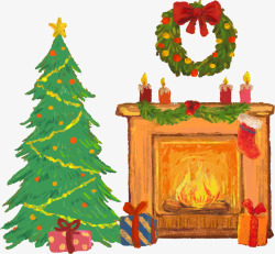 矢量圣诞火炉手绘上色圣诞火炉高清图片