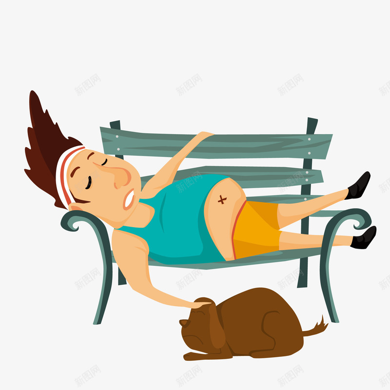 在长椅上睡觉的人物矢量图ai免抠素材_新图网 https://ixintu.com 人物设计 卡通 国际睡眠日 宠物狗 睡觉 矢量图 躺卧 长椅