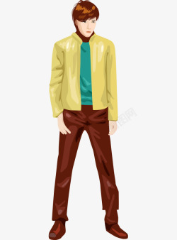 穿夹克卡通手绘穿黄色夹克短发男人高清图片