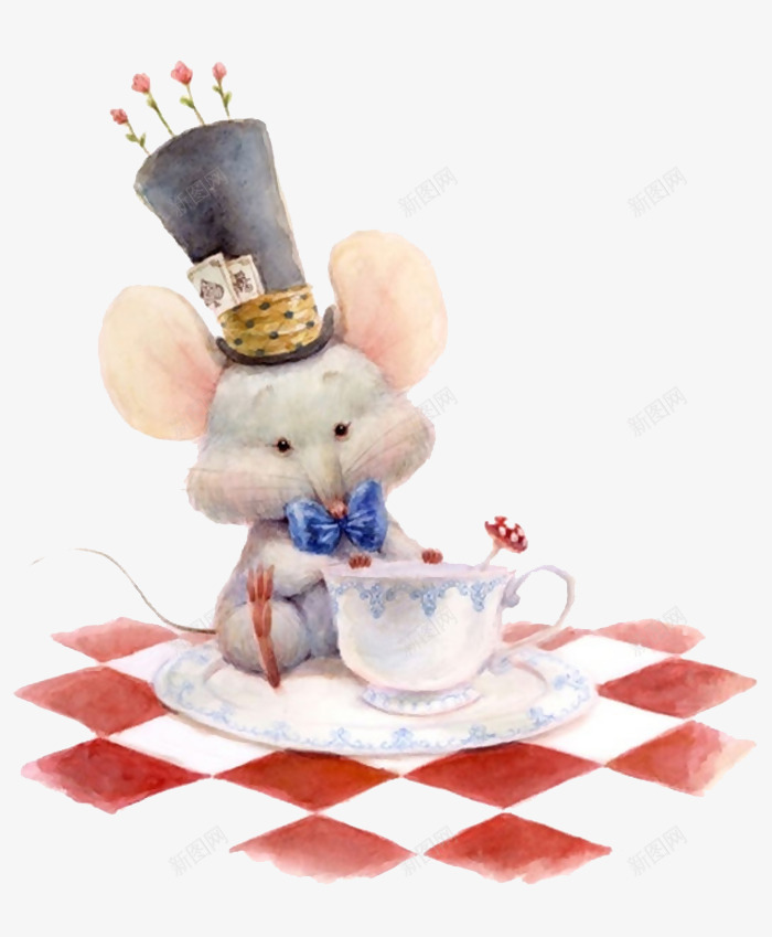 老鼠插画图案png免抠素材_新图网 https://ixintu.com 带礼帽的老鼠 手绘插画 杯子 盘子 老鼠 菱形地毯