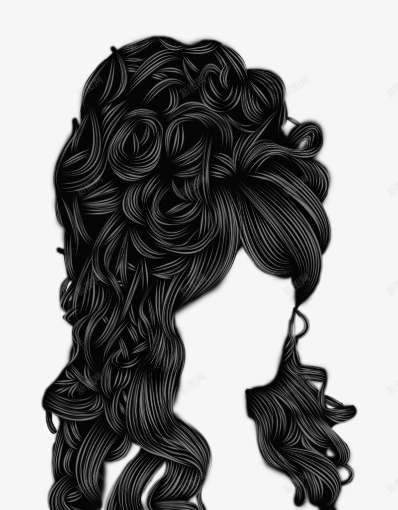 黑色手绘的美女头发png免抠素材_新图网 https://ixintu.com 假发 卡通手绘 卷发 头发 女人头发 装饰图 长发
