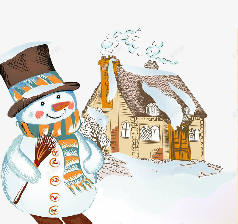 卡通手绘圣诞节雪人背景png免抠素材_新图网 https://ixintu.com 卡通手绘 圣诞节 背景素材 雪人