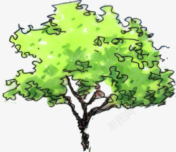 合成手绘彩绘绿色的大树素材