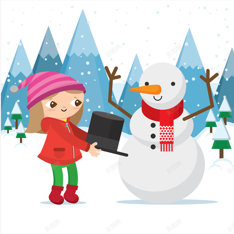 玩雪小朋友png免抠素材_新图网 https://ixintu.com 堆雪人 女孩 戴帽子 玩雪