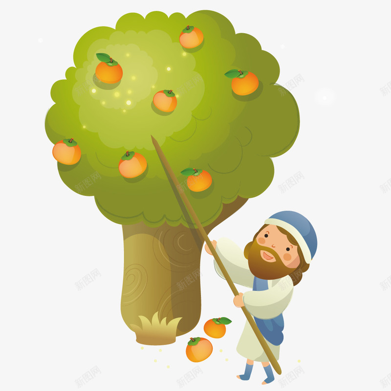 正在摘桔子png免抠素材_新图网 https://ixintu.com 大树 手绘 插画 植物 橘子 水果