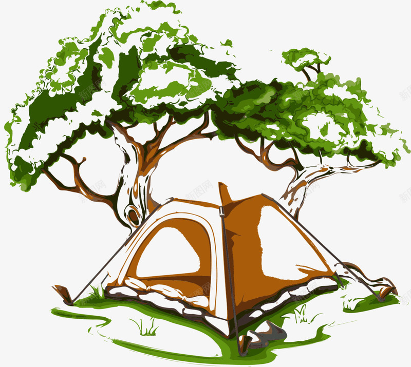 水彩树木帐篷png免抠素材_新图网 https://ixintu.com 大树 度假 树木 水彩帐篷 装饰图案 野营