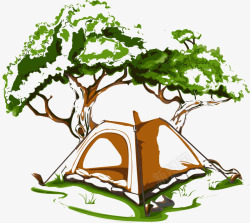 水彩树木帐篷素材