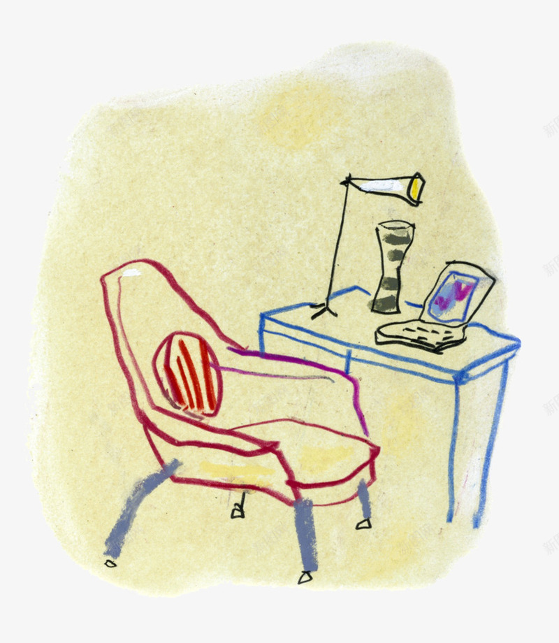 学习书桌png免抠素材_新图网 https://ixintu.com 办公 办公桌 插画 椅子