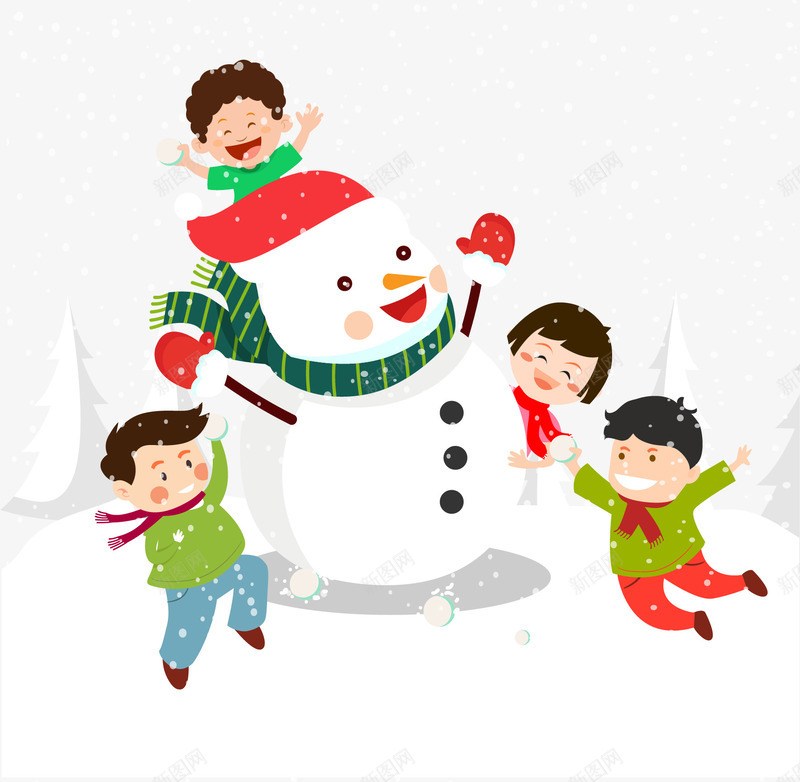 围绕着雪人玩耍的孩子png免抠素材_新图网 https://ixintu.com 圣诞帽子 圣诞节 圣诞雪人 孩子 玩耍 红色 节日装饰