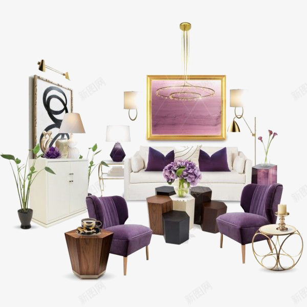 室内摆设png免抠素材_新图网 https://ixintu.com 壁画 室内装饰 柜子 椅子 沙发