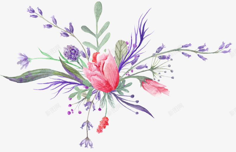美丽的花儿png免抠素材_新图网 https://ixintu.com 可爱 漂亮 粉色花朵 紫色花朵 绿色树叶 美丽