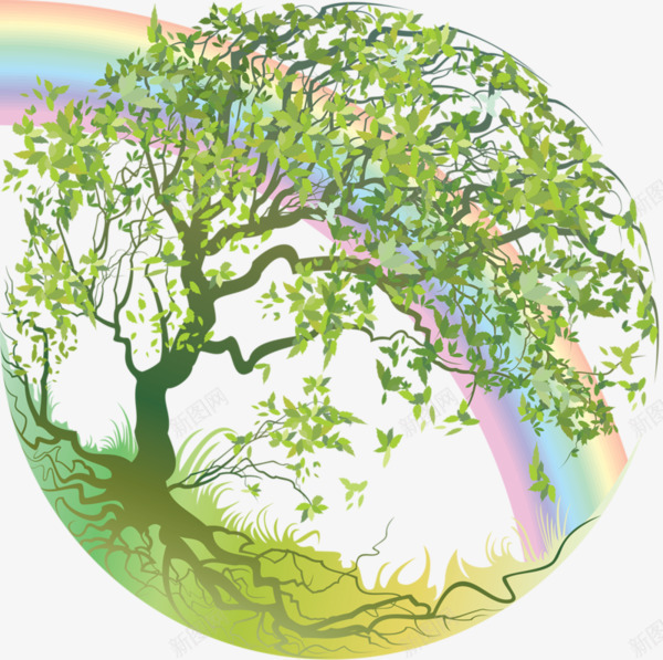 彩虹和大树png免抠素材_新图网 https://ixintu.com 大树 彩虹 球形大树 绿色大树