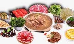 冬季食品丰盛的火锅大餐食材高清图片