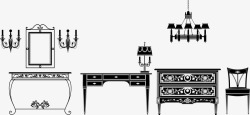 线条黑白桌椅素材