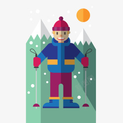 扁平滑雪人素材冬季运动矢量图高清图片
