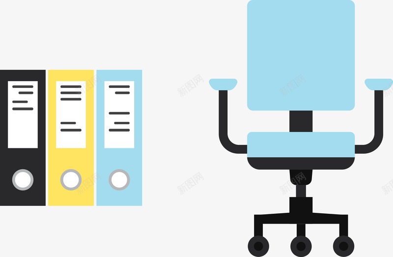 办公室用品png免抠素材_新图网 https://ixintu.com 办公 文件夹 椅子 蓝色
