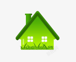 绿色房屋手绘草坪素材