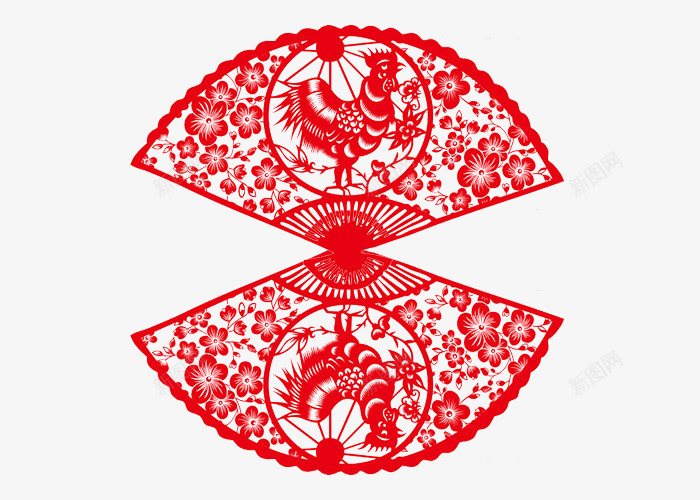 扇形翻转鸡年剪纸画psd免抠素材_新图网 https://ixintu.com 2017 中国春节 剪纸画 鸡年