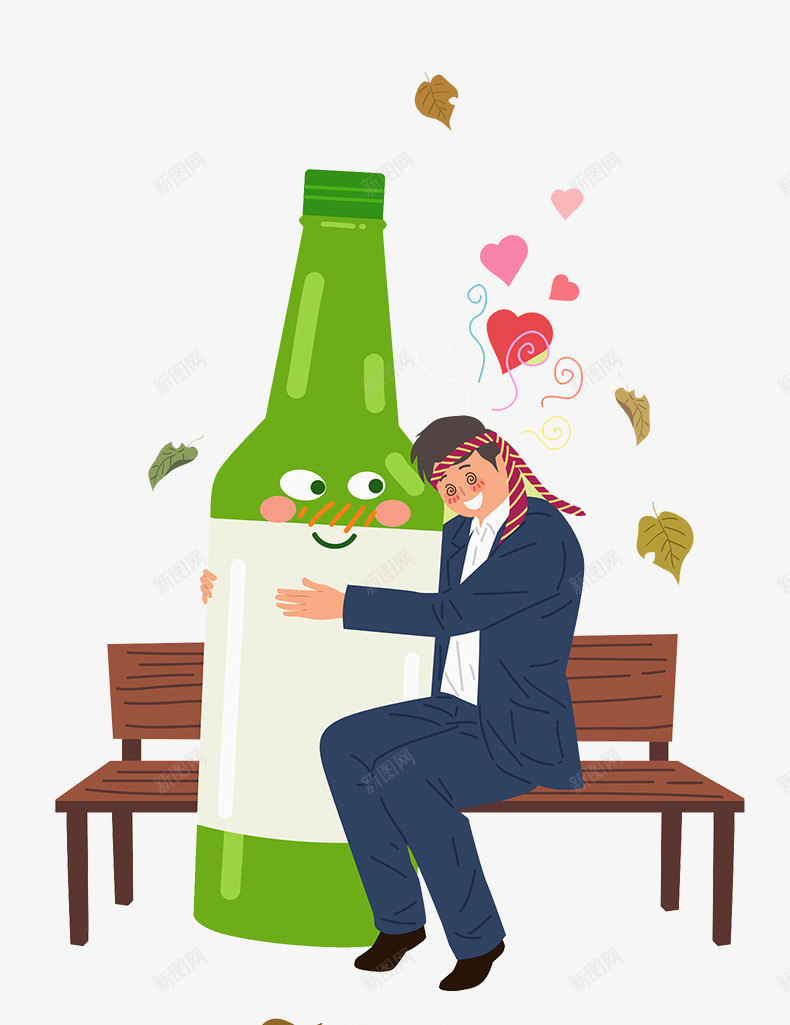 卡通插图喝醉酒的男人png免抠素材_新图网 https://ixintu.com 卡通商务人物 卡通插图 喝醉 抱着酒瓶男人 酒瓶 酒醉 醉了