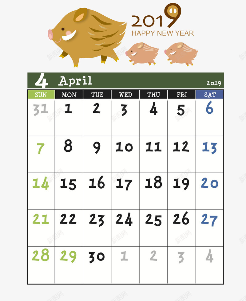 猪年日历4月专用psd免抠素材_新图网 https://ixintu.com 4月专用 卡通 手绘 日系 春节装饰 猪年日历