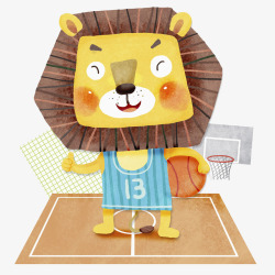 卡通打篮球的狮子图素材