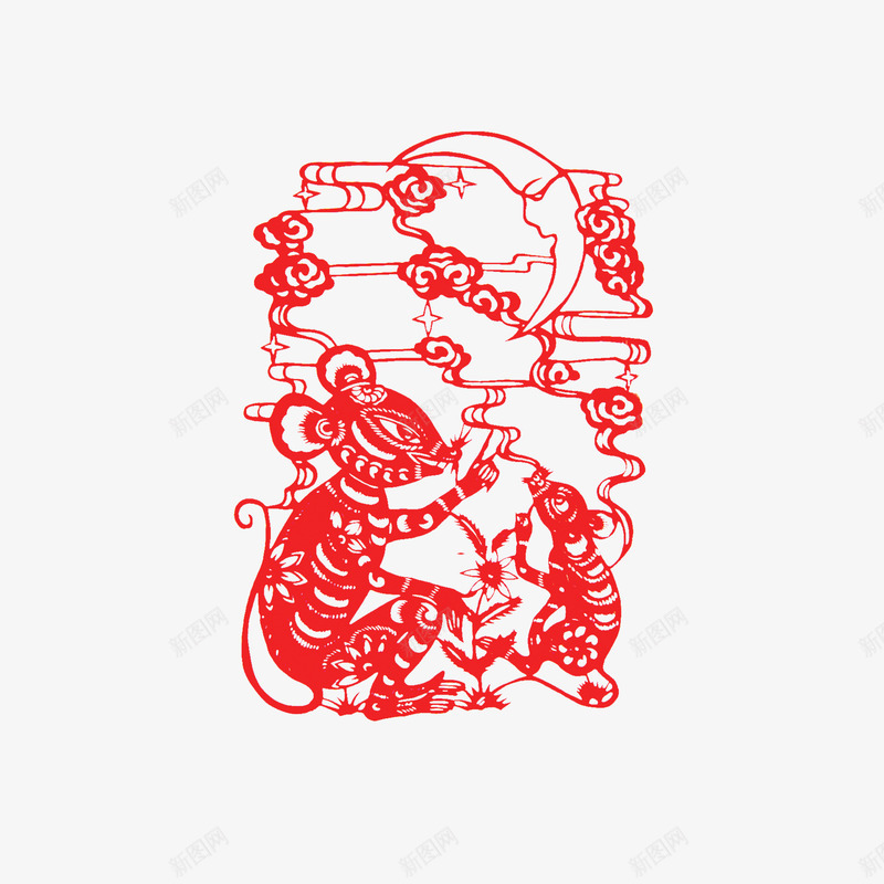 十二生肖剪纸之老鼠png免抠素材_新图网 https://ixintu.com png素材 中国风 剪纸 红色 老鼠