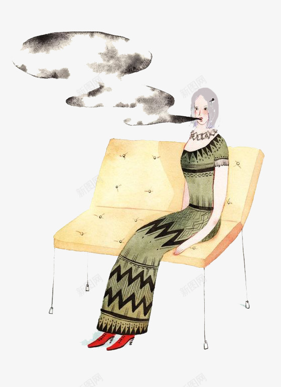 抽烟的女人png免抠素材_新图网 https://ixintu.com 忧郁 抽烟 椅子 老女人