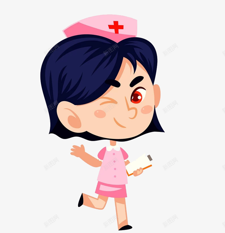 粉色小护士png免抠素材_新图网 https://ixintu.com 卡通小护士 护士帽 眨眼睛 短发 红十字 记录