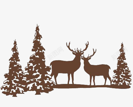 红砖色驯鹿和树png免抠素材_新图网 https://ixintu.com 动物 圣诞节 植物 节日