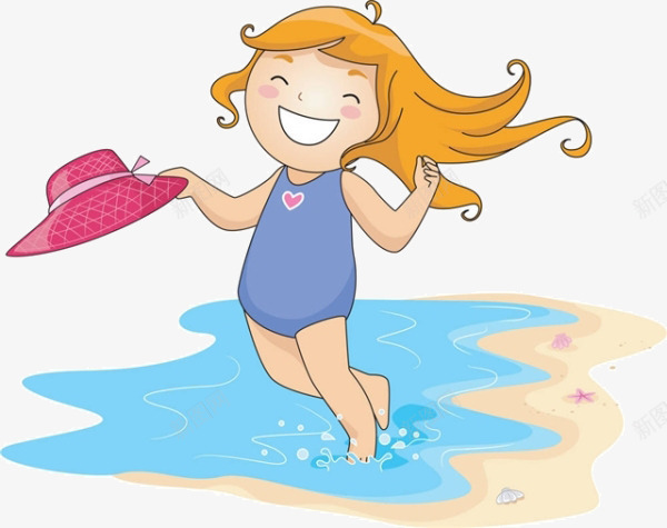 卡通海滩上的女孩png免抠素材_新图网 https://ixintu.com 卡通 女孩 帽子 海滩上的