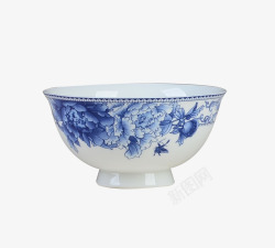 蓝色瓷碗青花瓷牡丹碗高清图片