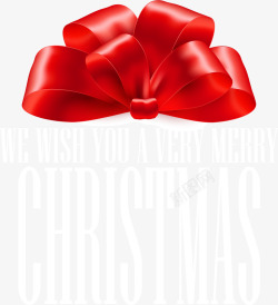 白色红结礼物红色丝带花圣诞祝福卡高清图片
