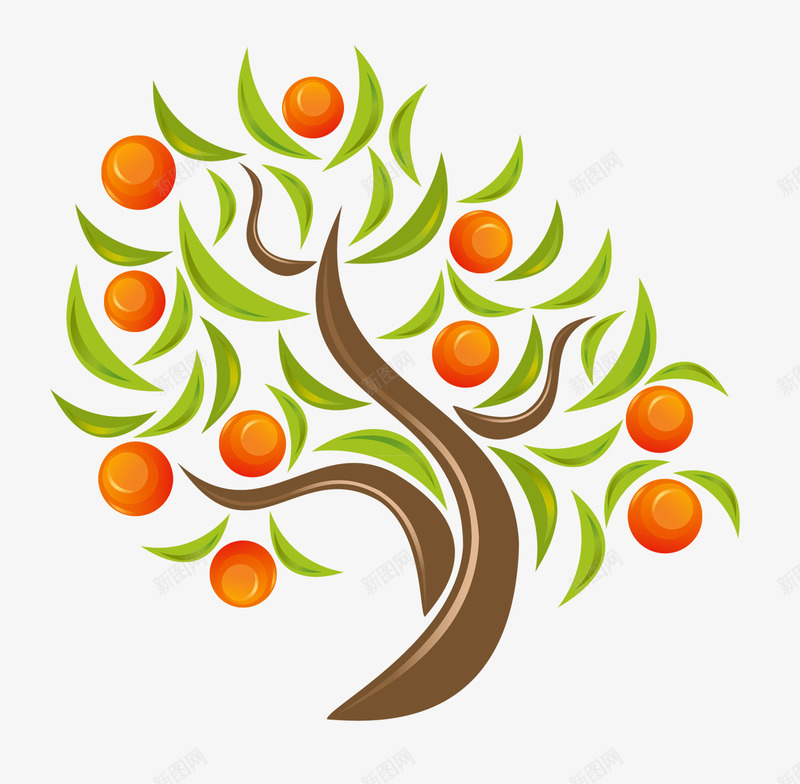金橘树图案png免抠素材_新图网 https://ixintu.com 卡通 大树 小橘子 橘子 水果 金橘树